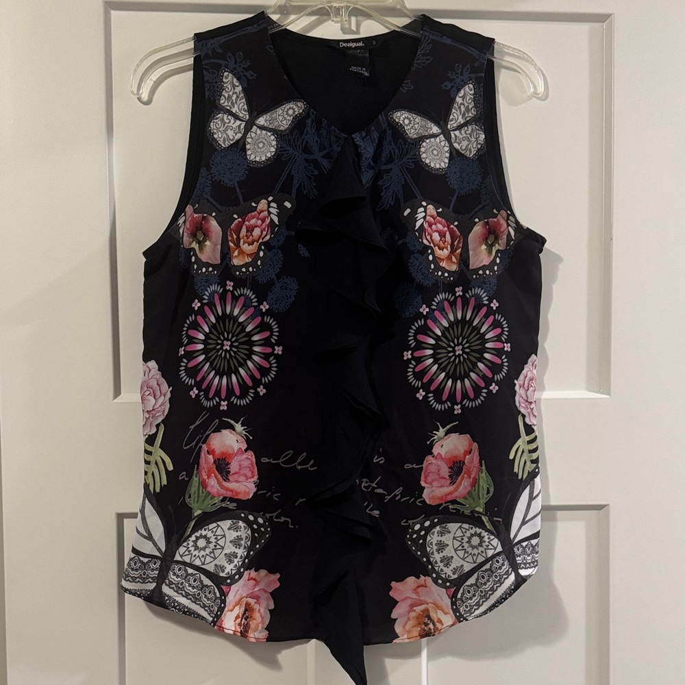 Desigual Sleeveless Ruffle Blouse S